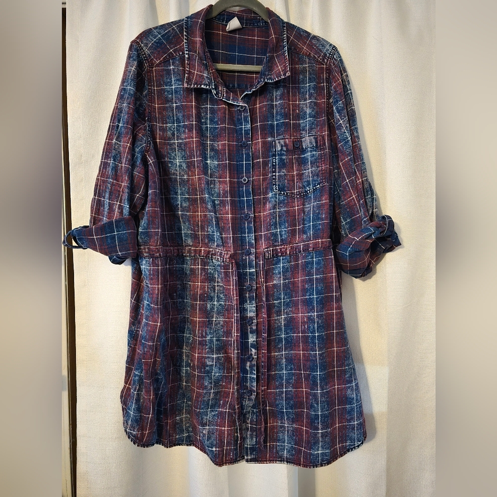 D/C Jeans Plaid Long Sleeve Button Up Tunic Size 2X